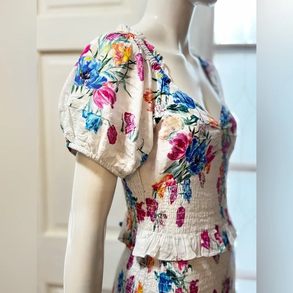 LoveShackFancy 100% Cotton JARRAH Coquette Fun Floral Short Dress Sz Small L#34